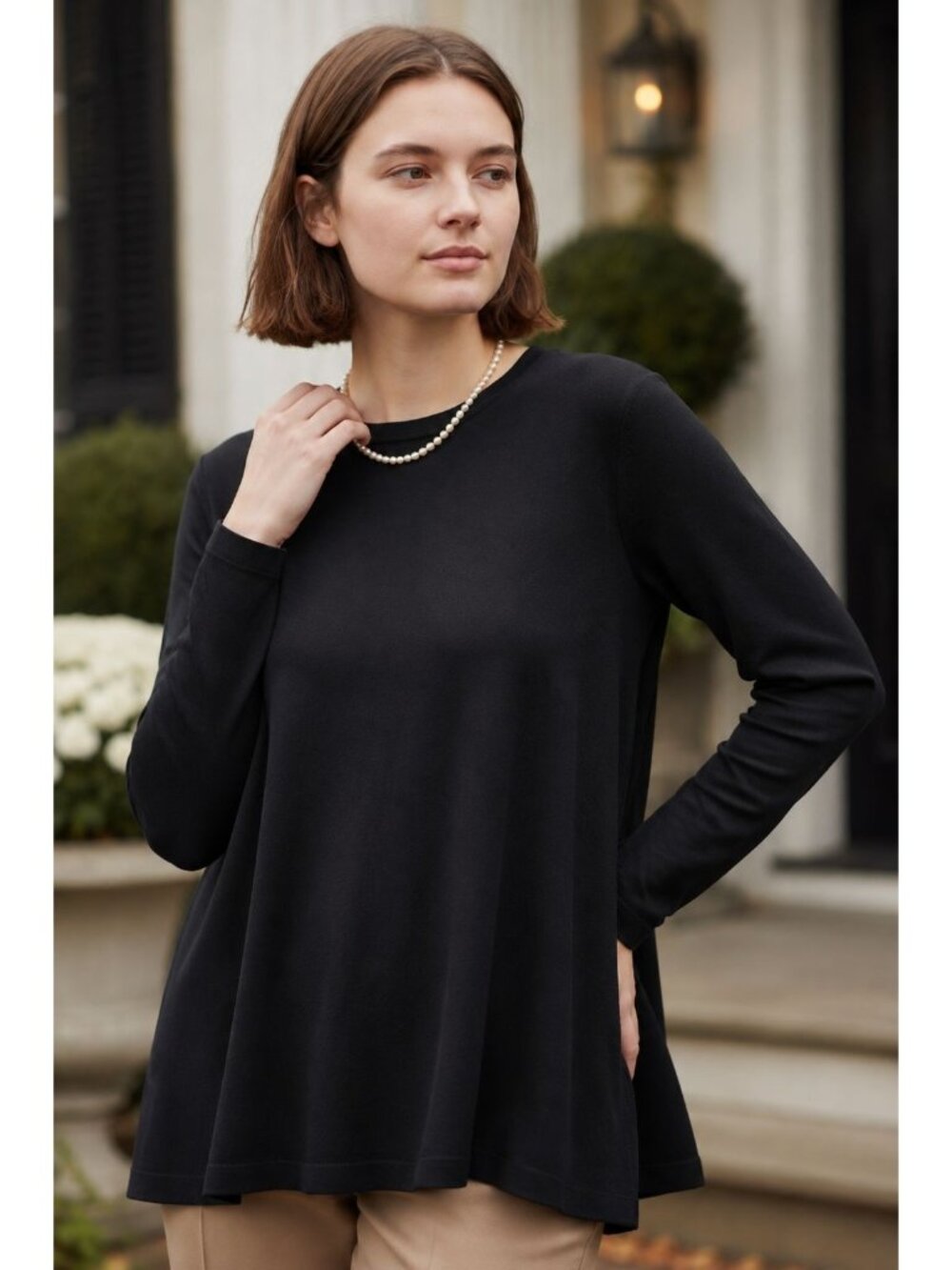 LAUREN Ralph Lauren Black Sweater A Line Flare Tunic Cotton Blend Womens L